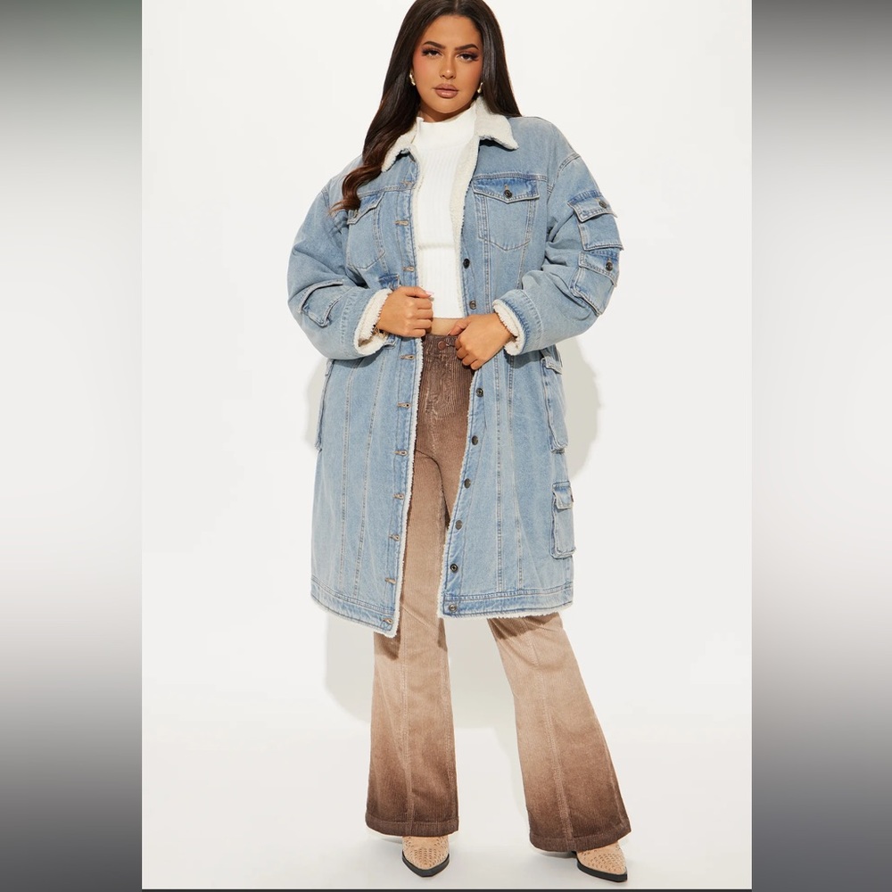 Plus Size Faux Fur Denim Trench  size 2X